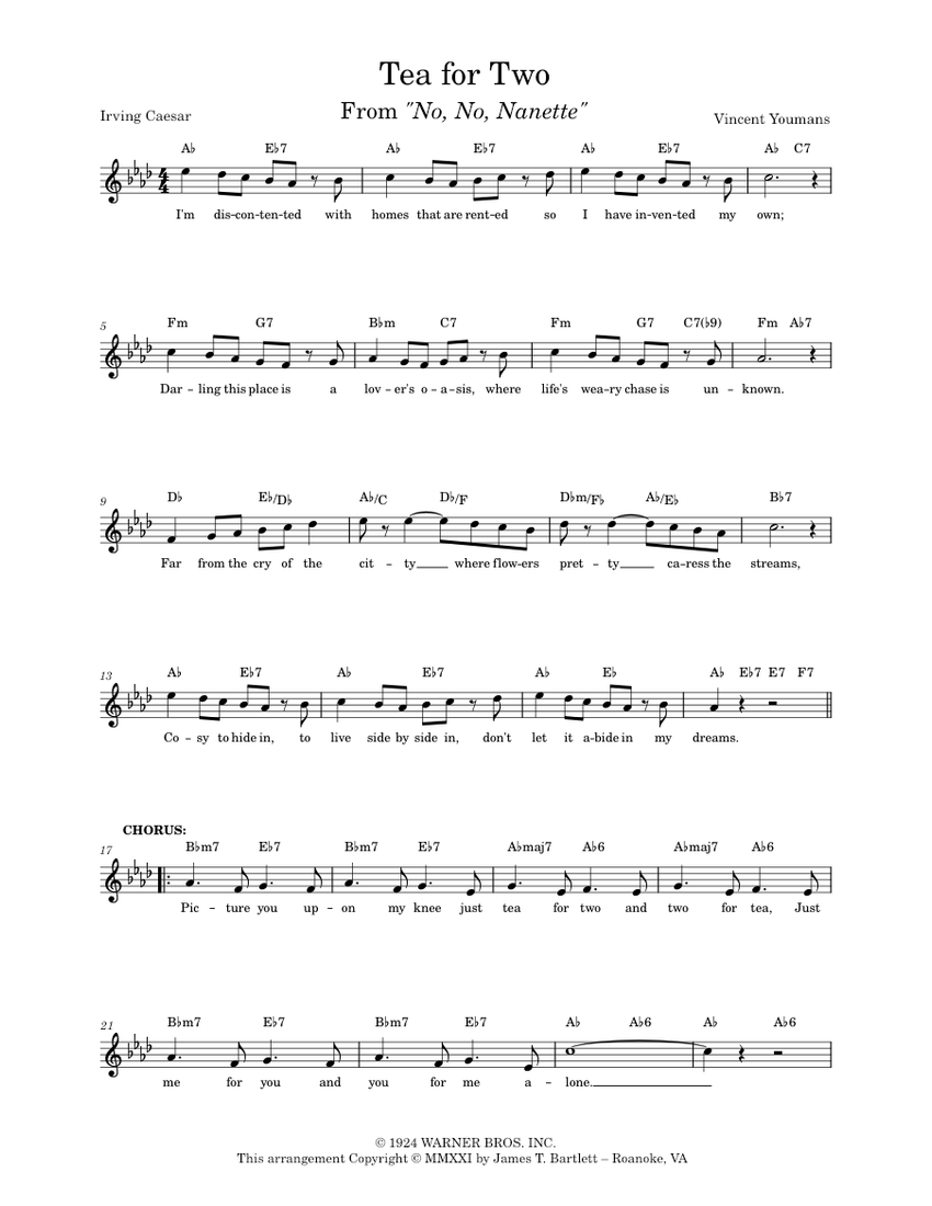 Tea For Two [lead sheet] Sheet music for in bflat (Solo