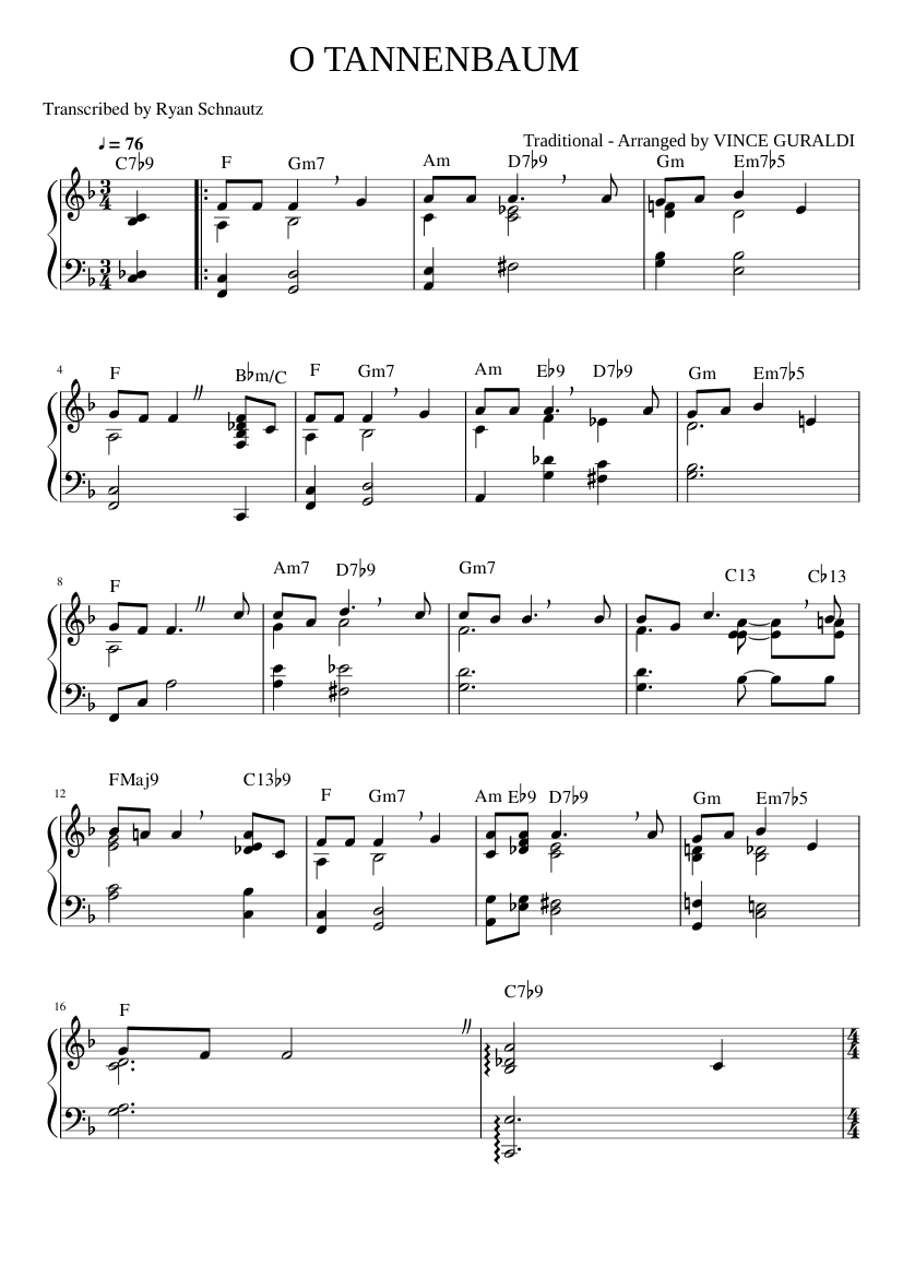 O Christmas Tree Vince Guaraldi Sheet music for Piano (Solo) | Musescore.com