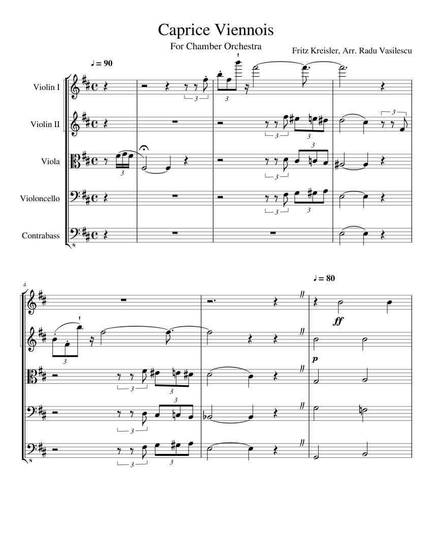 Caprice Viennois - NOT FINISHED Sheet music for Contrabass, Violin, Viola,  Cello (String Quintet) | Musescore.com