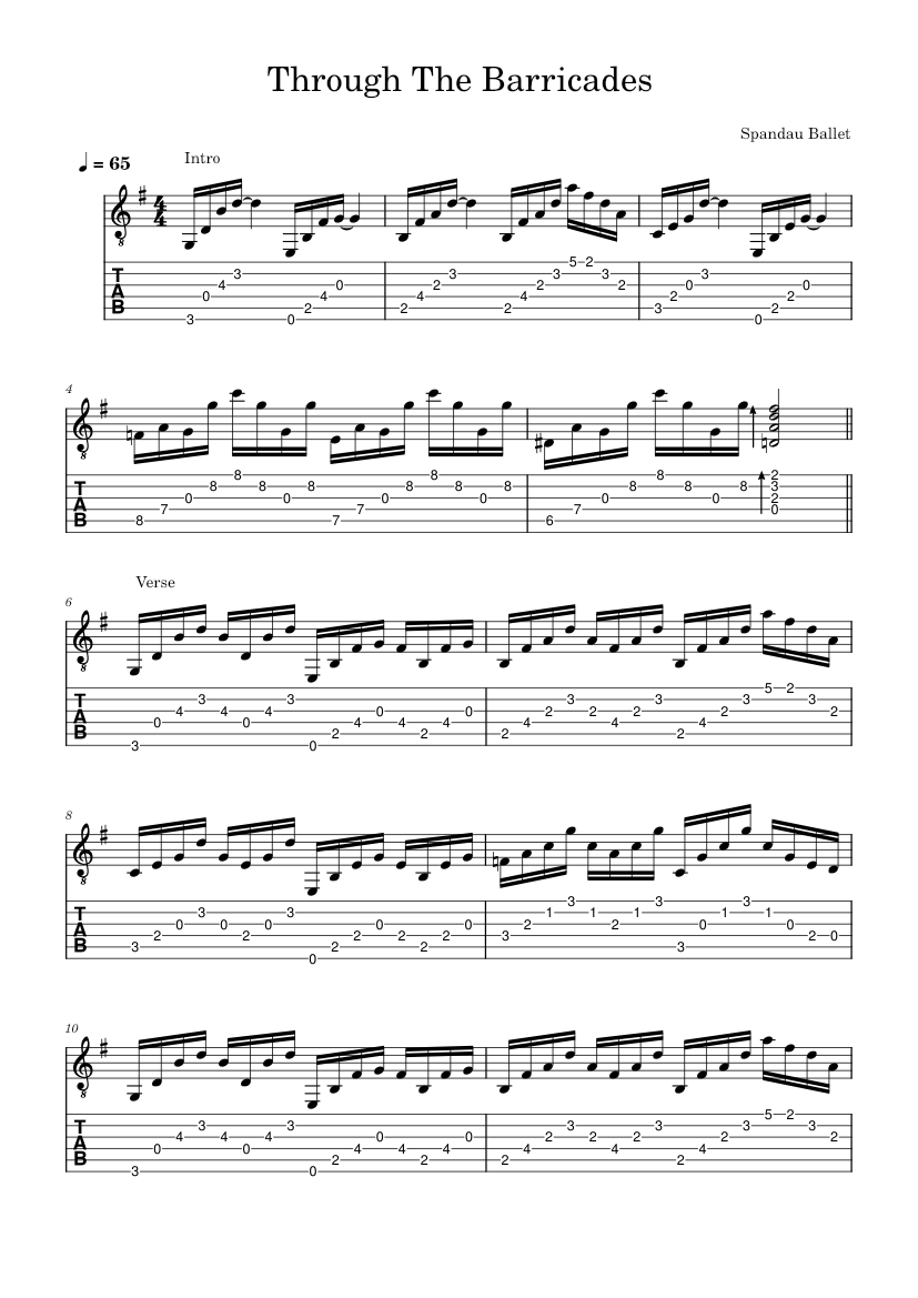 Through the barricades – Spandau Ballet Sheet Music and Tab for