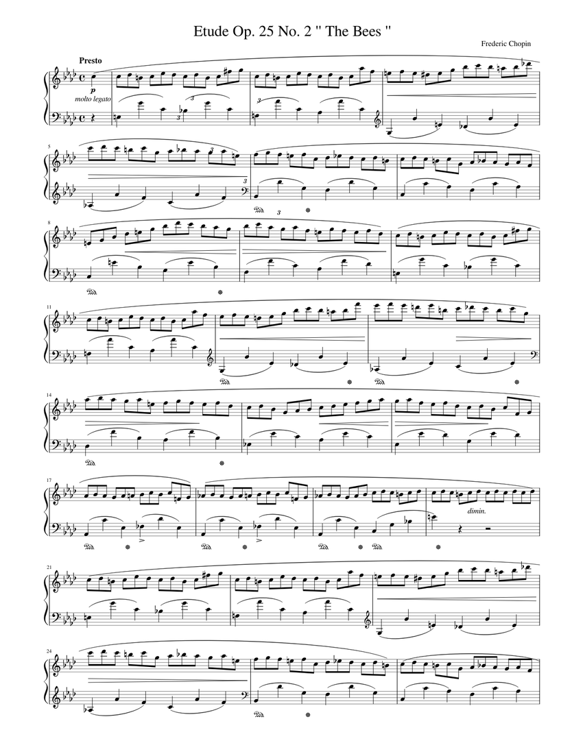 Frederic Chopin - Etude Op.25 No.2 '' The Bees '' Sheet music for Piano