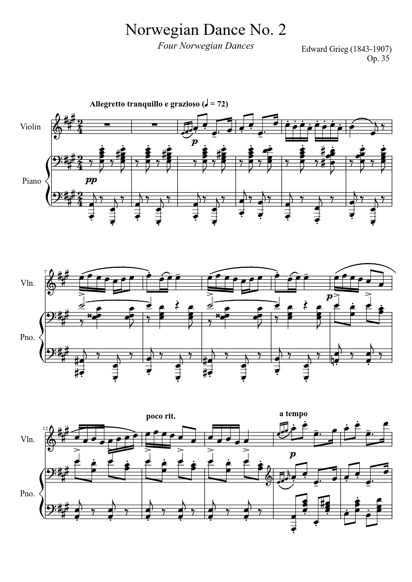 Norwegian Dance No. 2 Sheet music for Piano, Violin (Solo) | Musescore.com