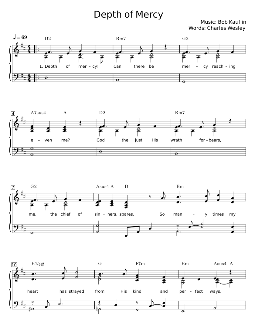 Depth of mercy - Bob Kauflin Sheet Music with Chords for Piano (Piano