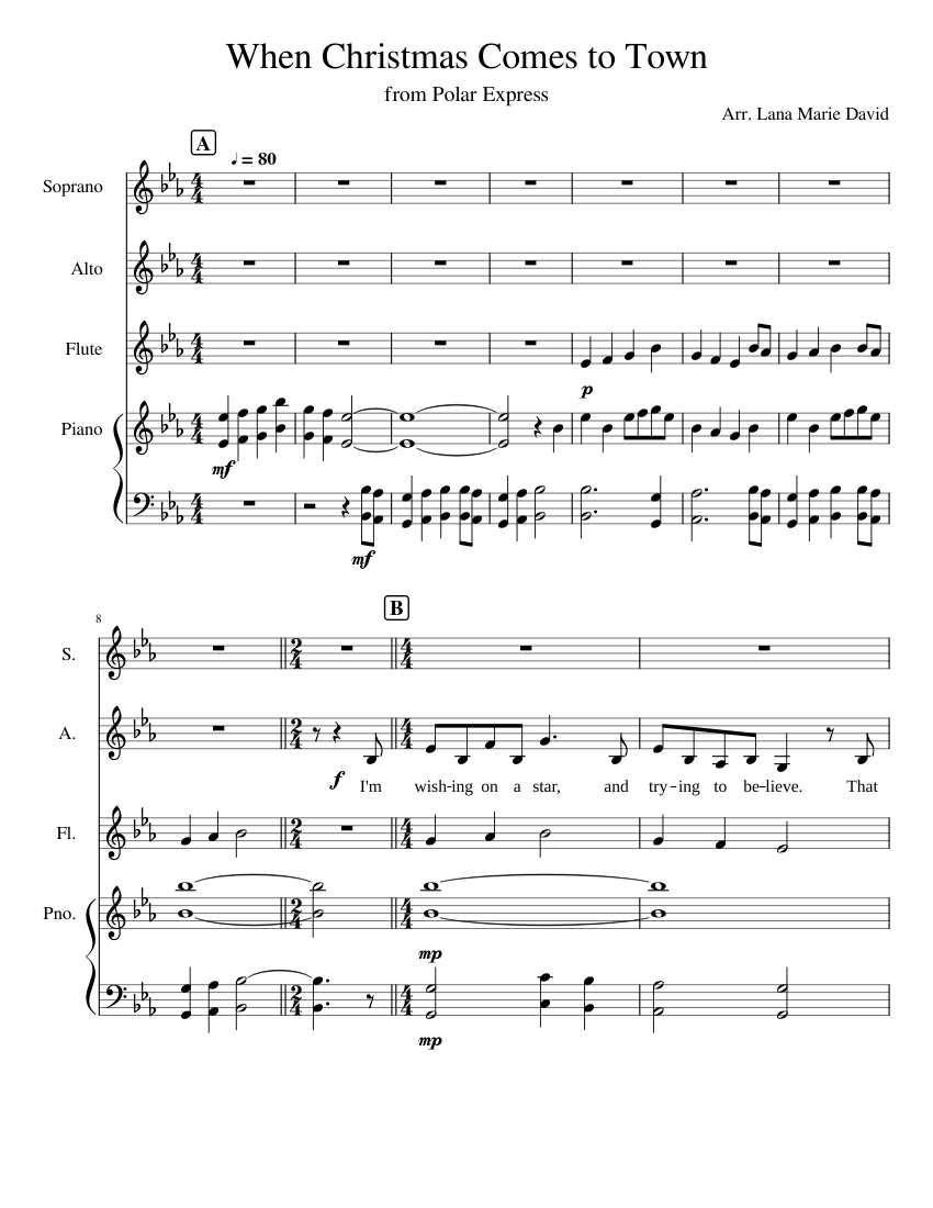 When Christmas Comes to Town Sheet music for Piano, Flute, Soprano