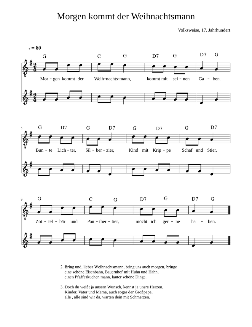 Morgen Kommt Der Weihnachtsmann Noten Klavier