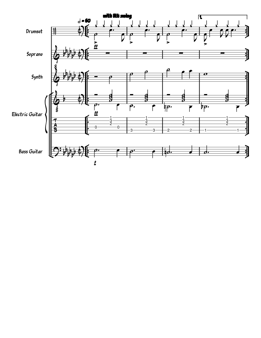Glory Box" by Portishead (WIP) Sheet music for Soprano, Guitar, Bass  guitar, Drum group & more instruments (Mixed Quintet) | Musescore.com