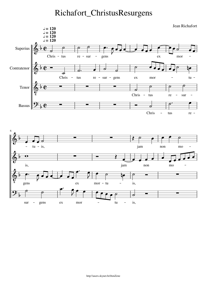 Christus resurgens - Jean Richafort Sheet music for Tenor, Oboe, Bassoon,  Recorder (Mixed Quartet) | Musescore.com