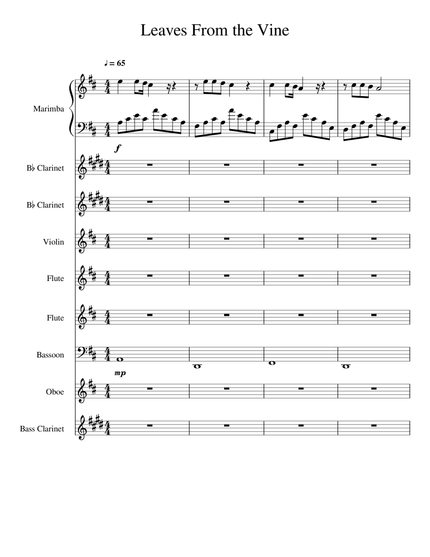 Leaves From The Vine Sheet Music For Violin Flute Clarinet In B Flat Oboe More Instruments Mixed Ensemble Musescore Com