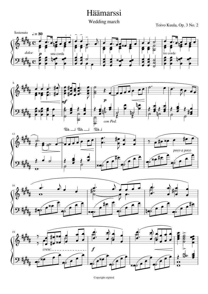 Häämarssi Op. 3 No. 2 (Wedding march) Sheet music for Piano (Solo) |  Musescore.com