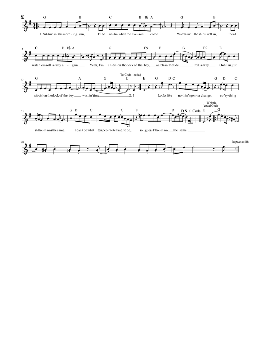 Leadsheet - (Sittin' On) The Dock Of The Bay - Otis Redding Sheet music for  Flute (Solo) | Musescore.com