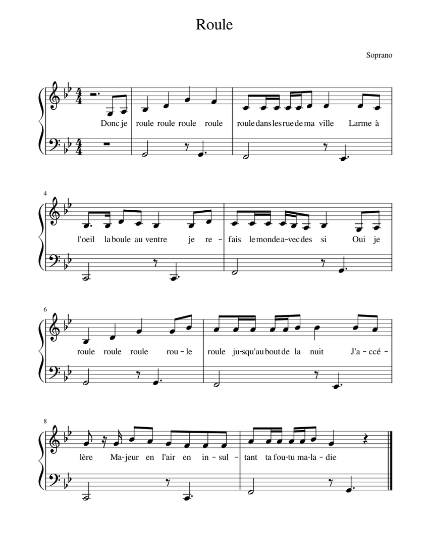 Roule – Soprano - refrain Sheet music for Piano (Solo) Easy | Musescore.com