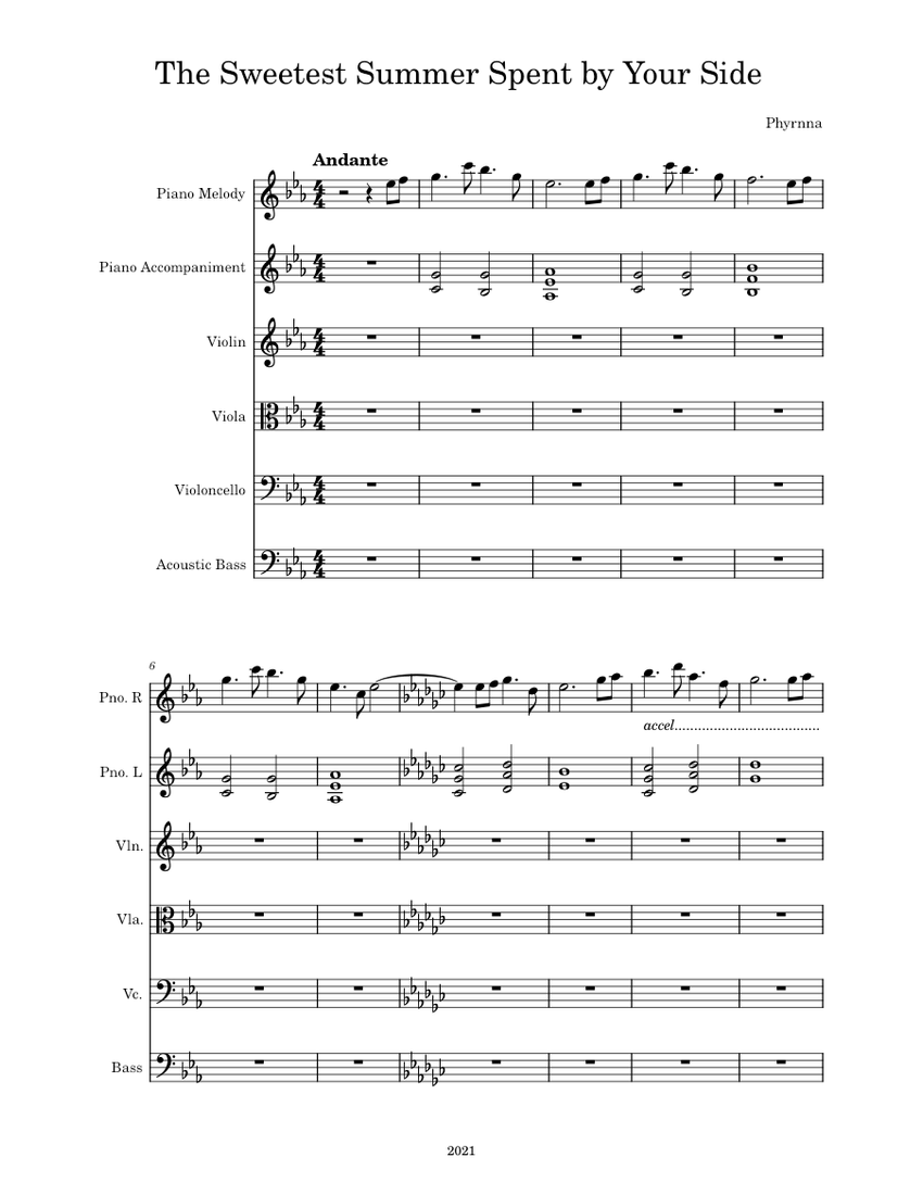 The Sweetest Summer Spent By Your Side Phyrnna Sheet Music For Piano Violin Cello Viola More Instruments Mixed Ensemble Musescore Com
