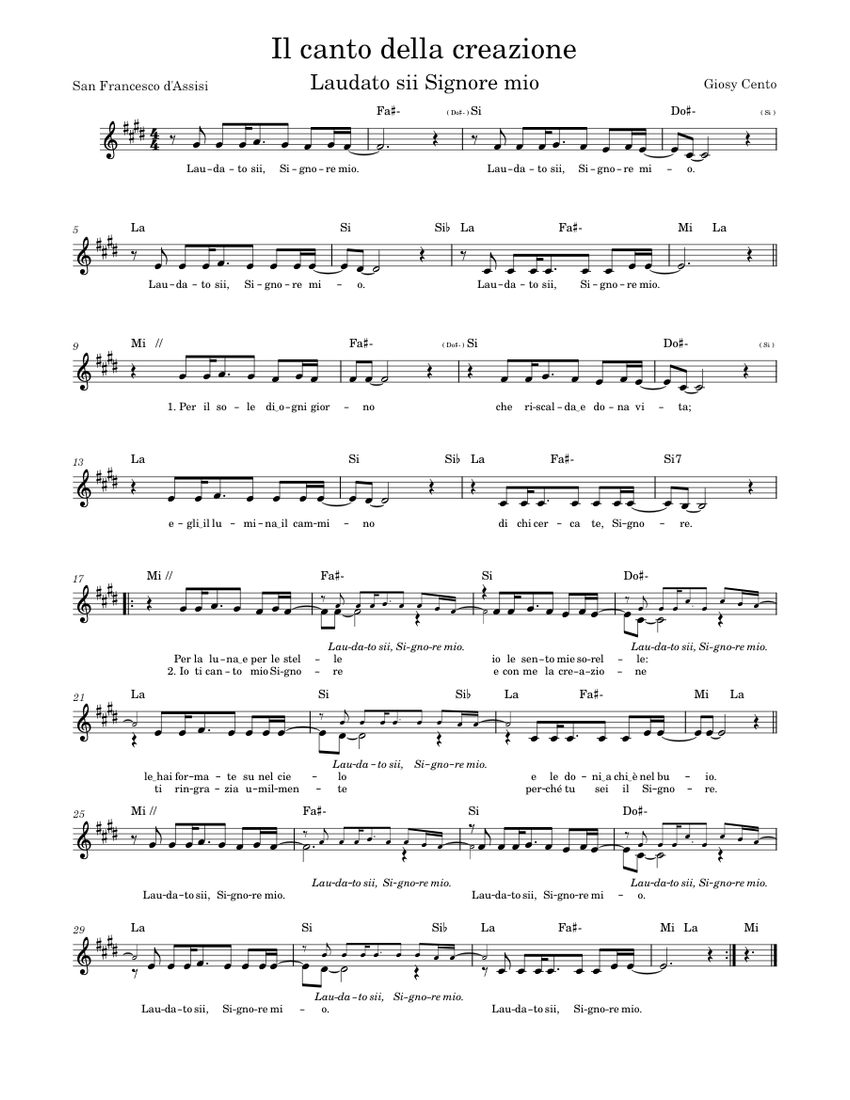 Il canto della creazione – Giosy Cento Sheet music for Piano (Church Choir)  Easy | Musescore.com