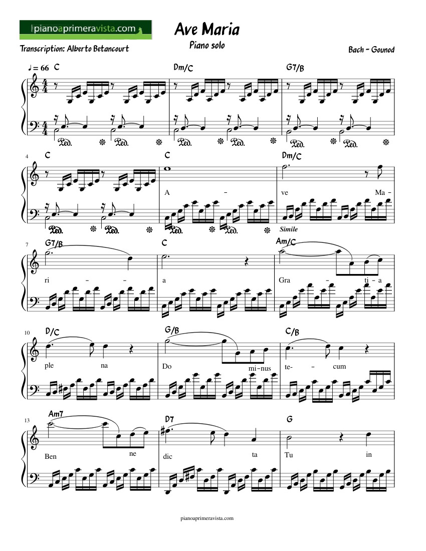 Ave Maria Bach-Gounod piano Sheet music for Piano (Solo) | Musescore.com