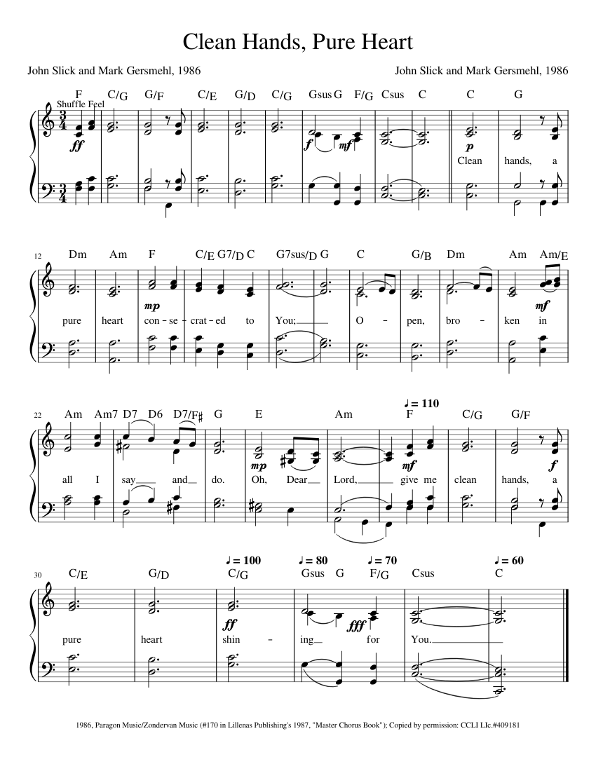 Clean Hands, Pure Heart Sheet music for Piano (Solo) | Musescore.com