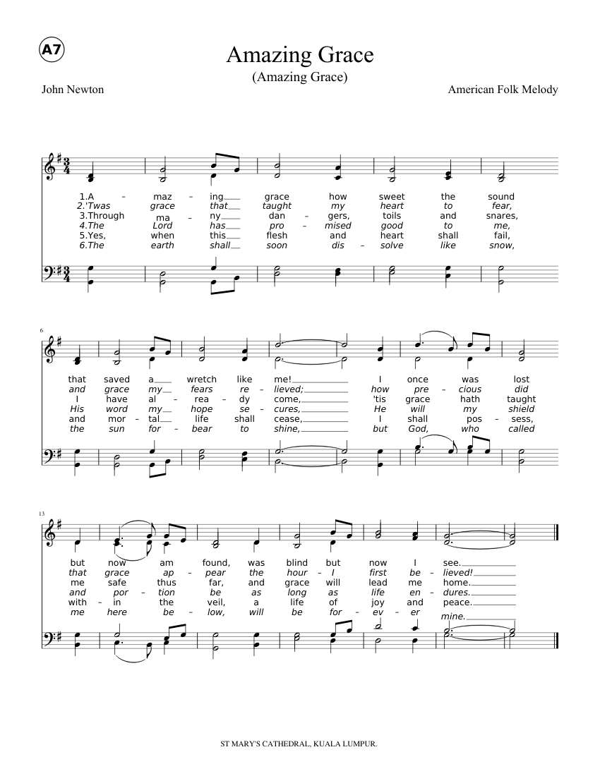 Amazing Grace; SATB Sheet music for Soprano, Tenor (Choral) | Musescore.com