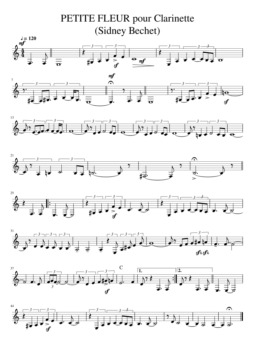 PETITE FLEUR (S. Bechet) for clarinet in Bb Sheet music for Clarinet in  b-flat (Solo) | Musescore.com