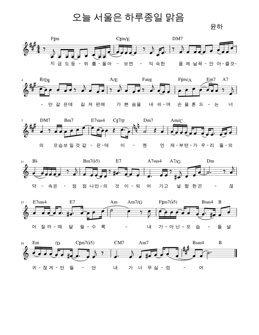 오늘 서울은 하루종일 맑음 Sheet music for Piano (Solo) | Musescore.com