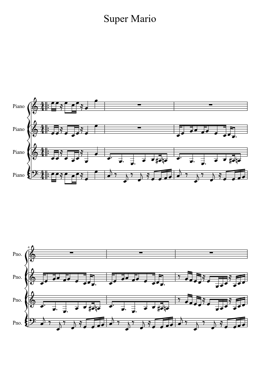 Super Mario Sunshine Secret Theme Sheet Music For Piano Mixed Quartet Musescore Com