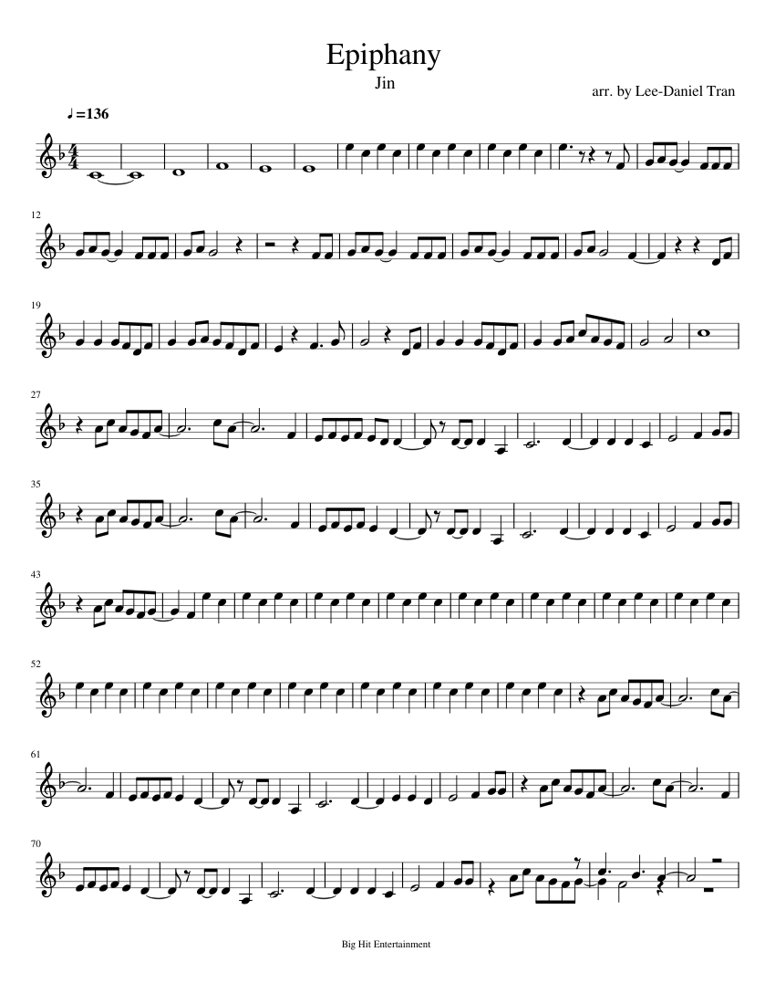 Download and print in PDF or MIDI free sheet music for Epiphany by BTS arra...