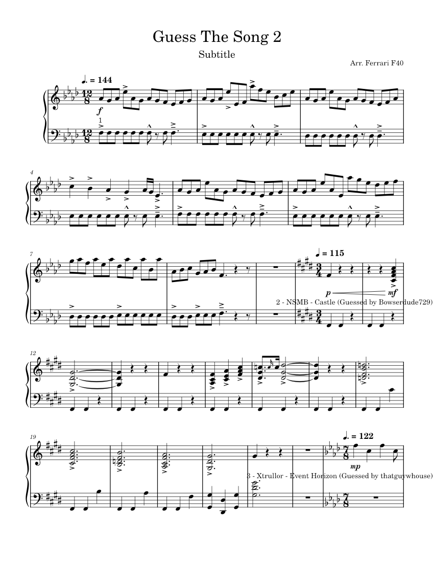 Guess the Song 2 (READ DESCRIPTION) Sheet music for Piano (Solo ...