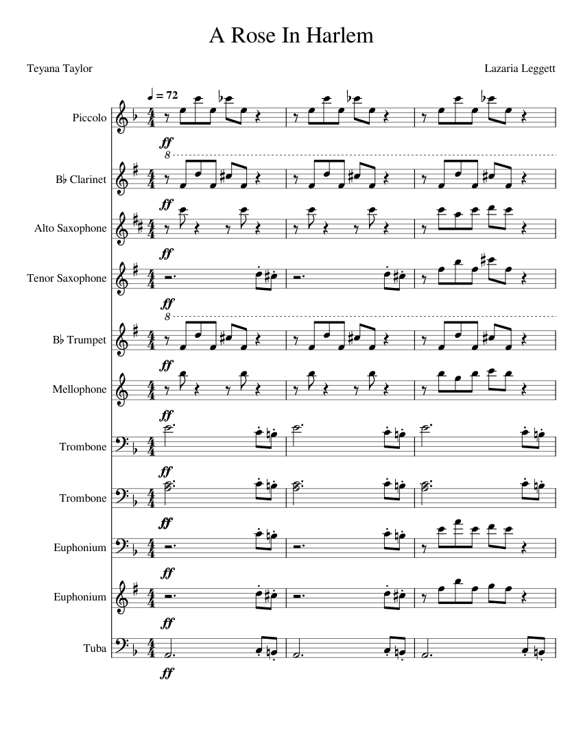 A Rose In Harlem – Teyana Taylor Sheet Music for Trombone, Euphonium ...