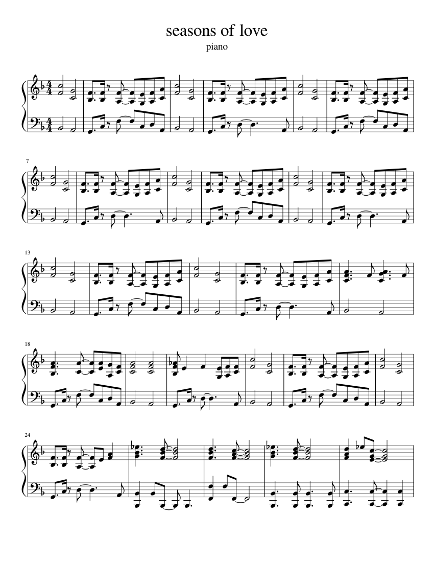 seasons of love Sheet Music for Piano (Solo) easy | MuseScore.com