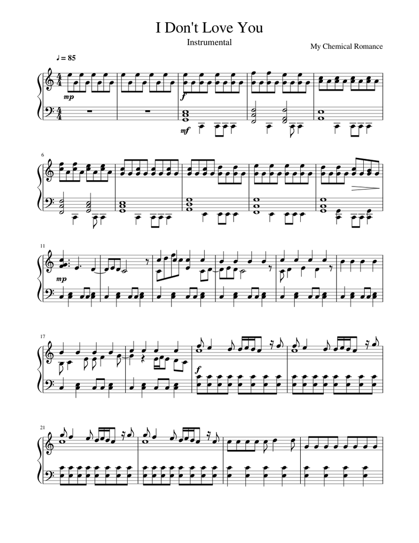 I Don't Love You- My Chemical Romance Sheet music for Piano (Solo) |  Musescore.com