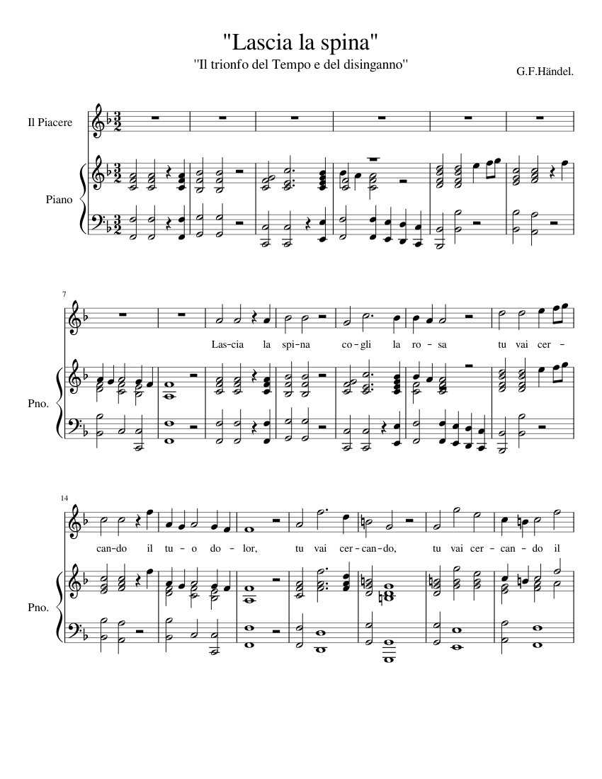 Il trionfo del Tempo e del disinganno: "Lascia la spina" Sheet music for  Piano, Vocals (Piano-Voice) | Musescore.com