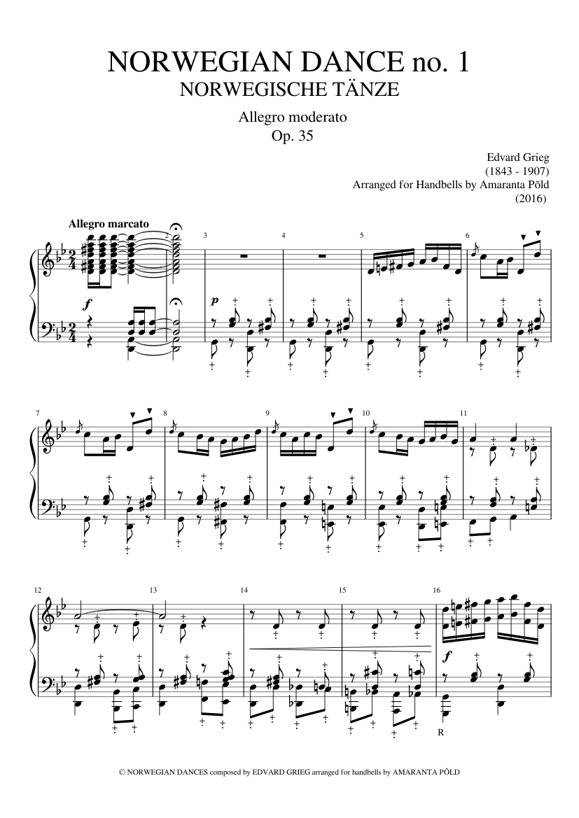 Norwegian Dance no. 1 (for English Handbells) - Edvard Grieg Sheet music  for Piano (Solo) | Musescore.com