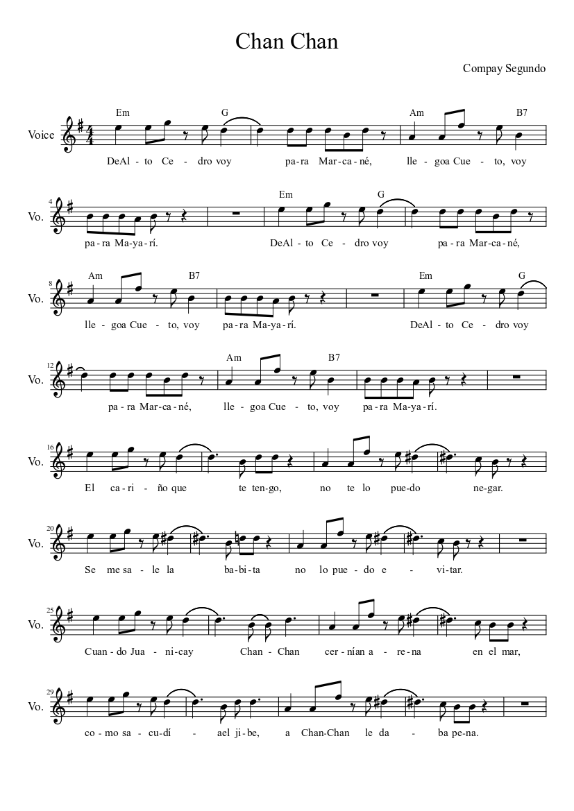 Chan Chan - Compay Segundo (voz) Sheet music for Voice (other) (Solo) |  Musescore.com