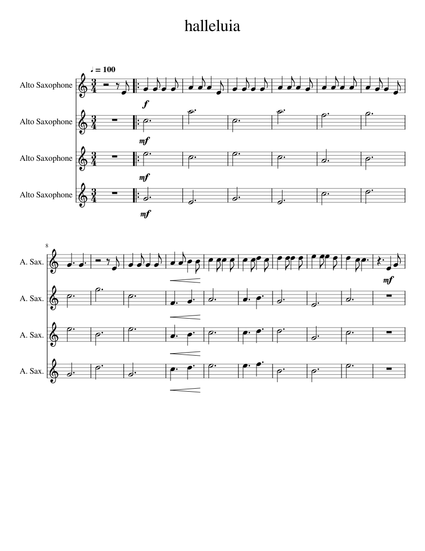 Hallelujah Alto Saxophone Quartet Sheet music for Saxophone (Alto