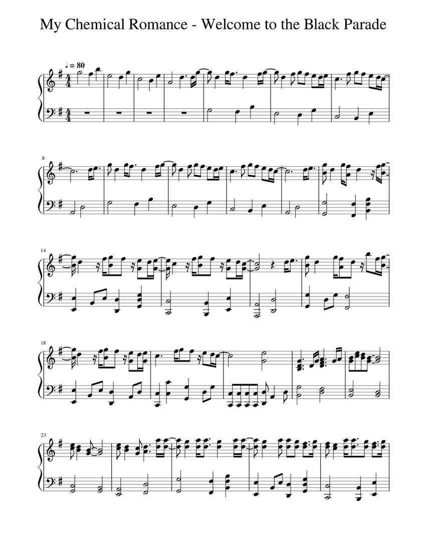 My Chemical Romance Welcome To The Black Parade Sheet Music For Piano Solo Musescore Com