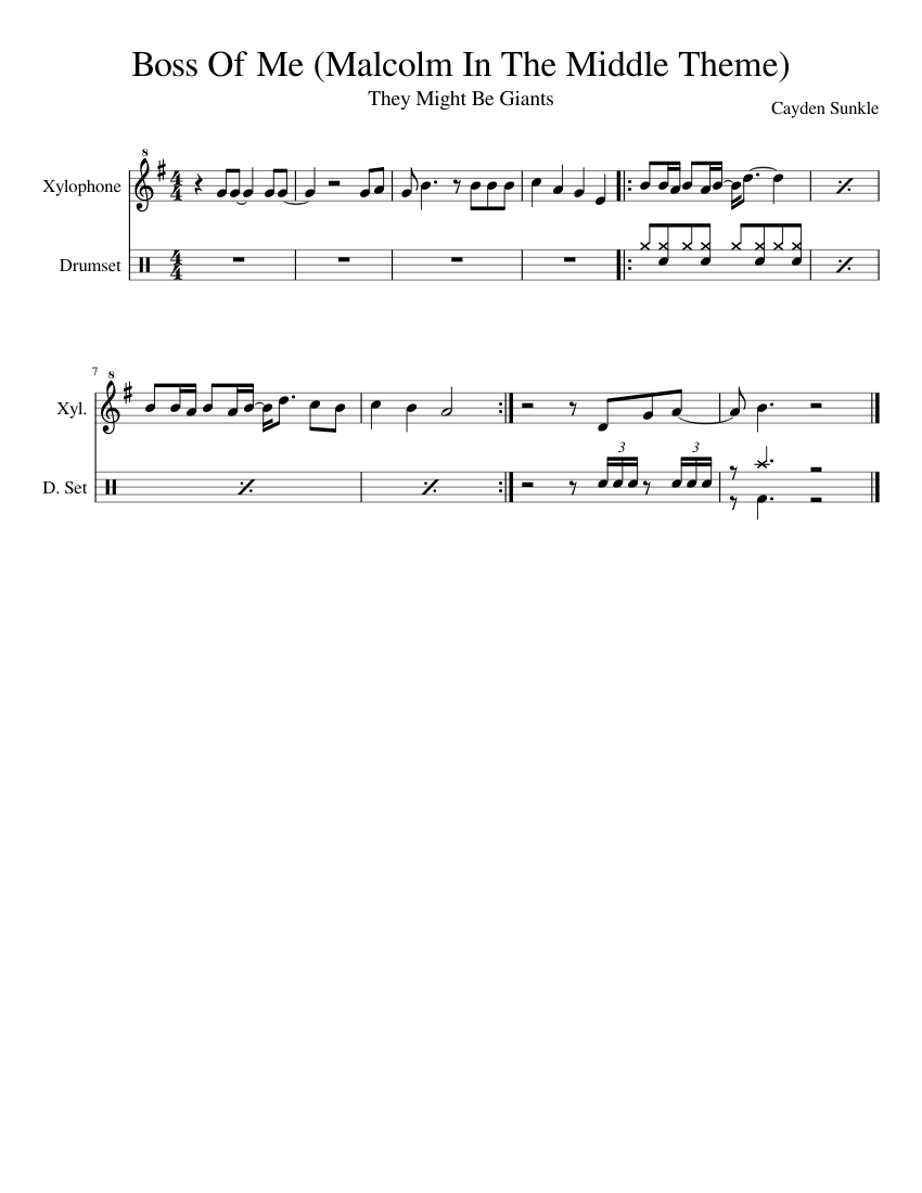 Boss Of Me (Malcolm In The Middle Theme) Sheet music for Drum Group,  Xylophone (Percussion Duet) | Download and print in PDF or MIDI free sheet  music | Musescore.com