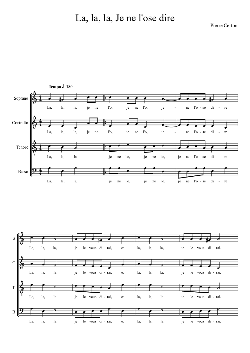 La La La Je Ne L Ose Dire Sheet Music For Guitar Mixed Quartet Musescore Com