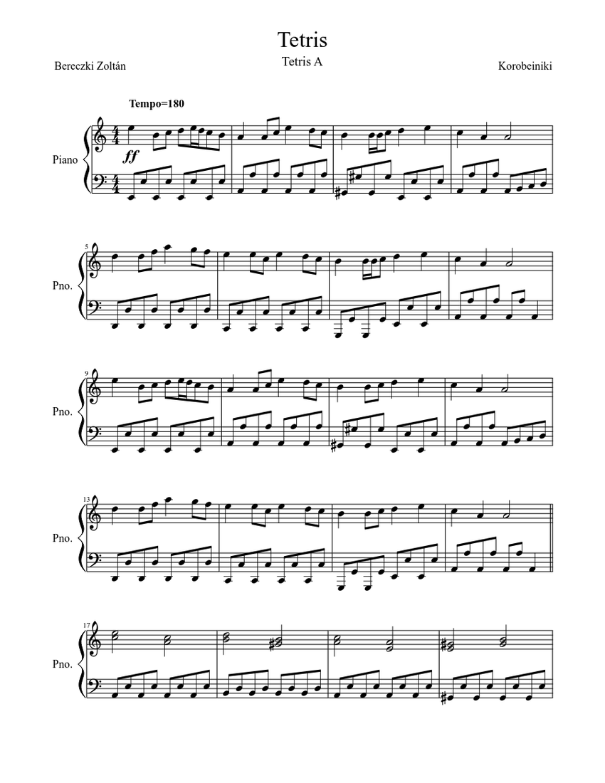 Tetris Sheet music for Piano (Solo) | Musescore.com