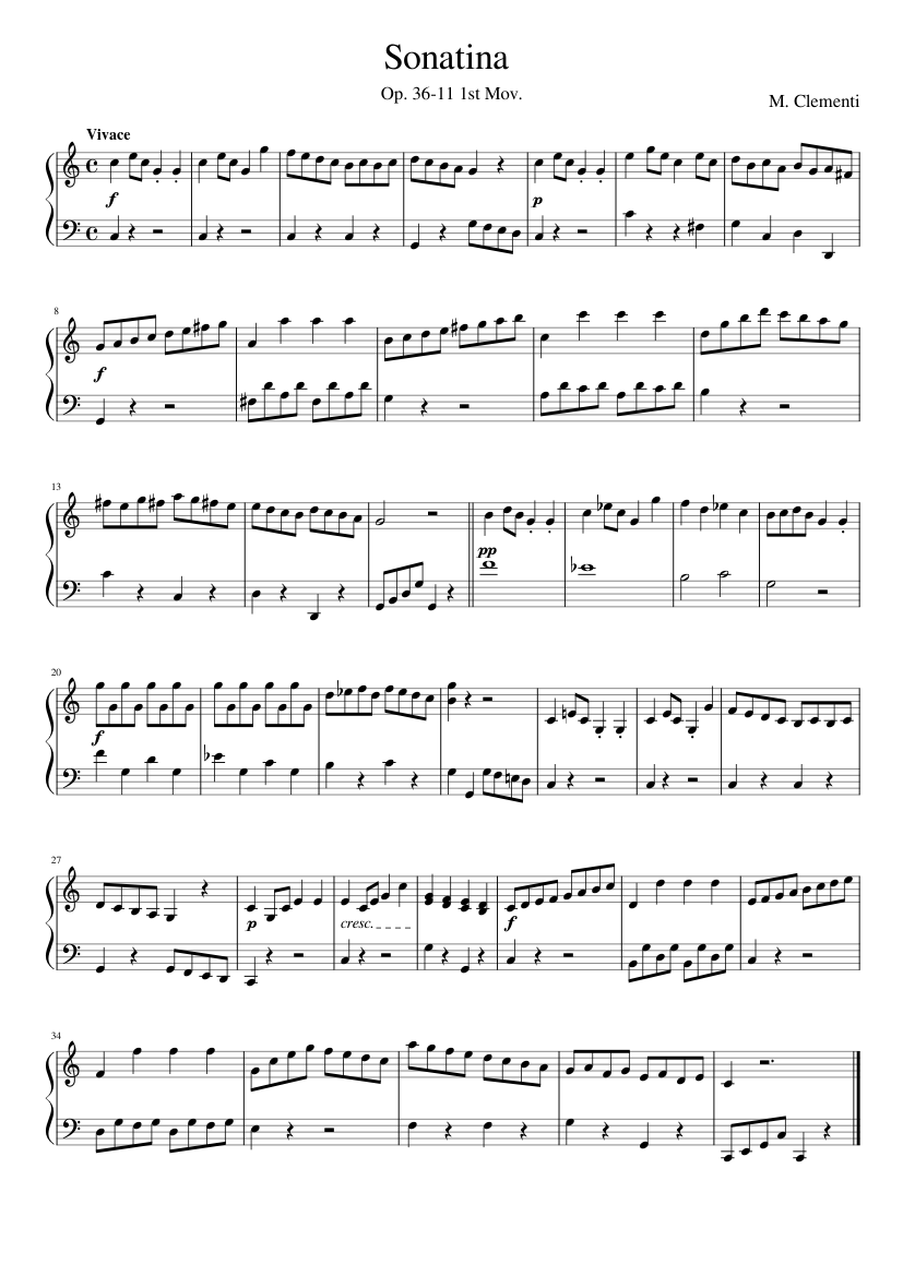 Sonatina Op. 36-11 1st Mov. – Muzio Clementi Sheet Music for Piano ...