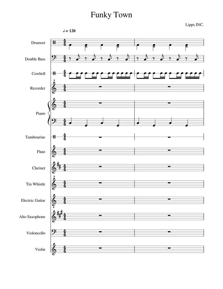 Funky Town 1 Sheet music for Piano, Tambourine, Flute, Saxophone alto ...