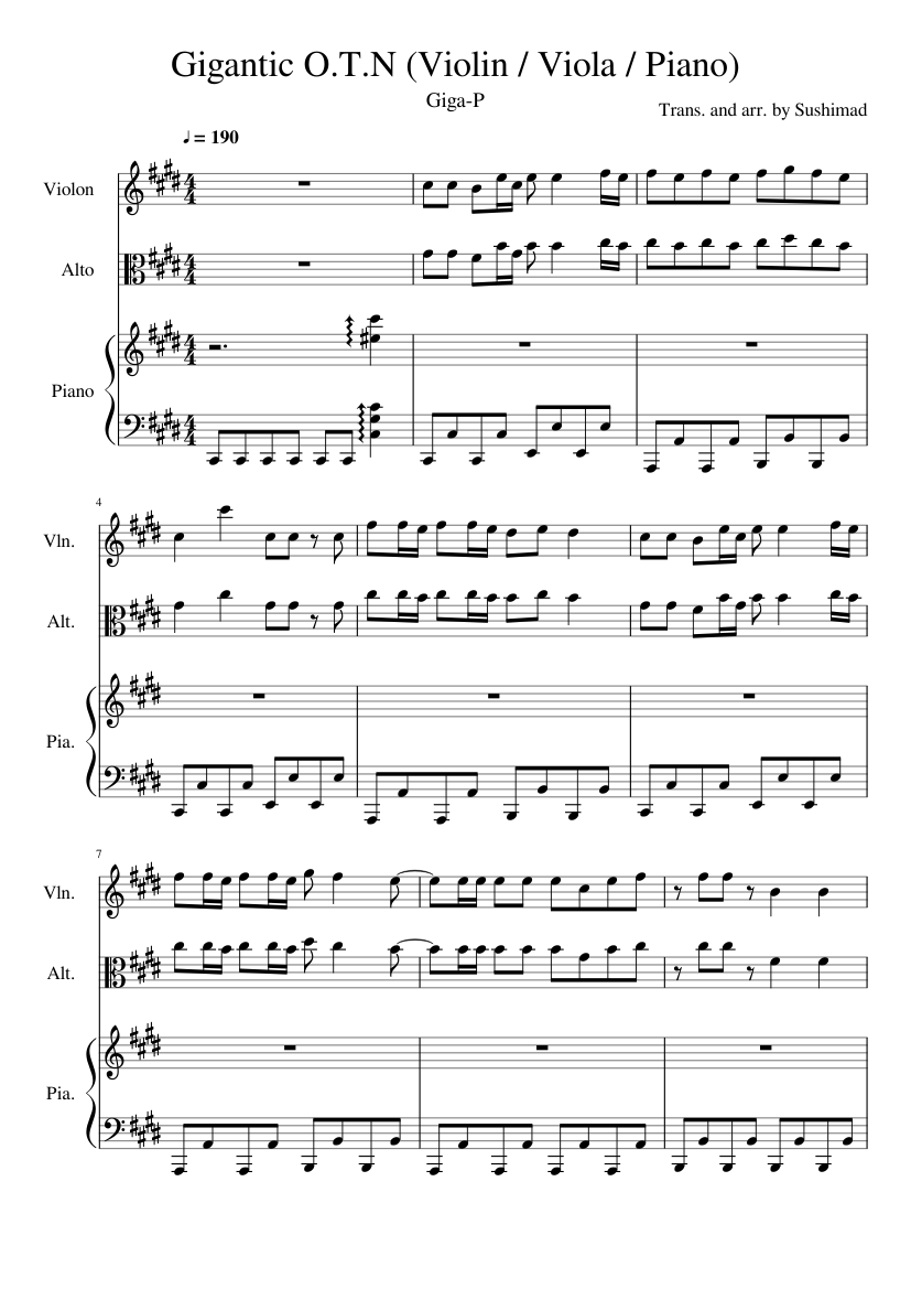 Gigantic O.T.N (Viola - Violin - Piano) Sheet Music for Piano