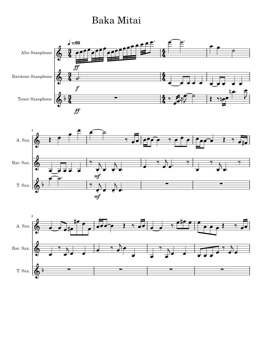 Baka Mitai Sheet music for Piano, Trombone, Saxophone alto