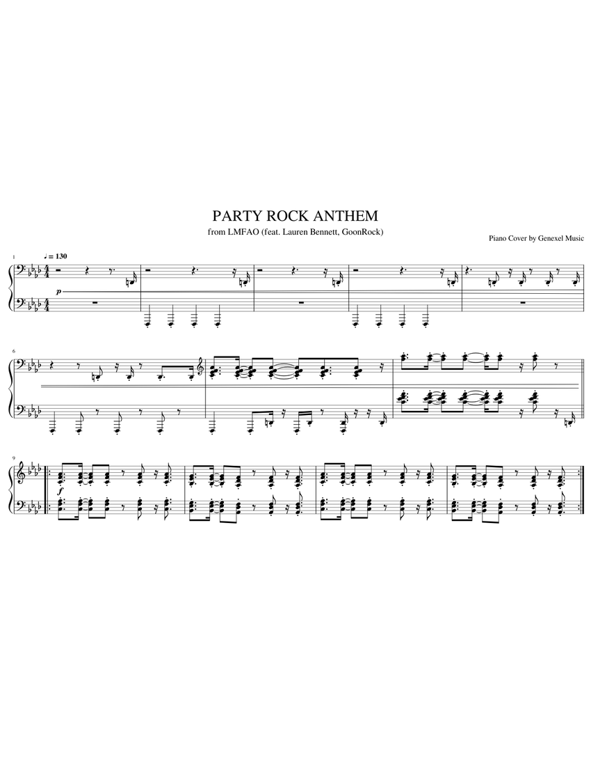 PARTY ROCK ANTHEM" - by LMFAO (feat. Lauren Bennett, GoonRock) Sheet music  for Piano (Solo) | Musescore.com