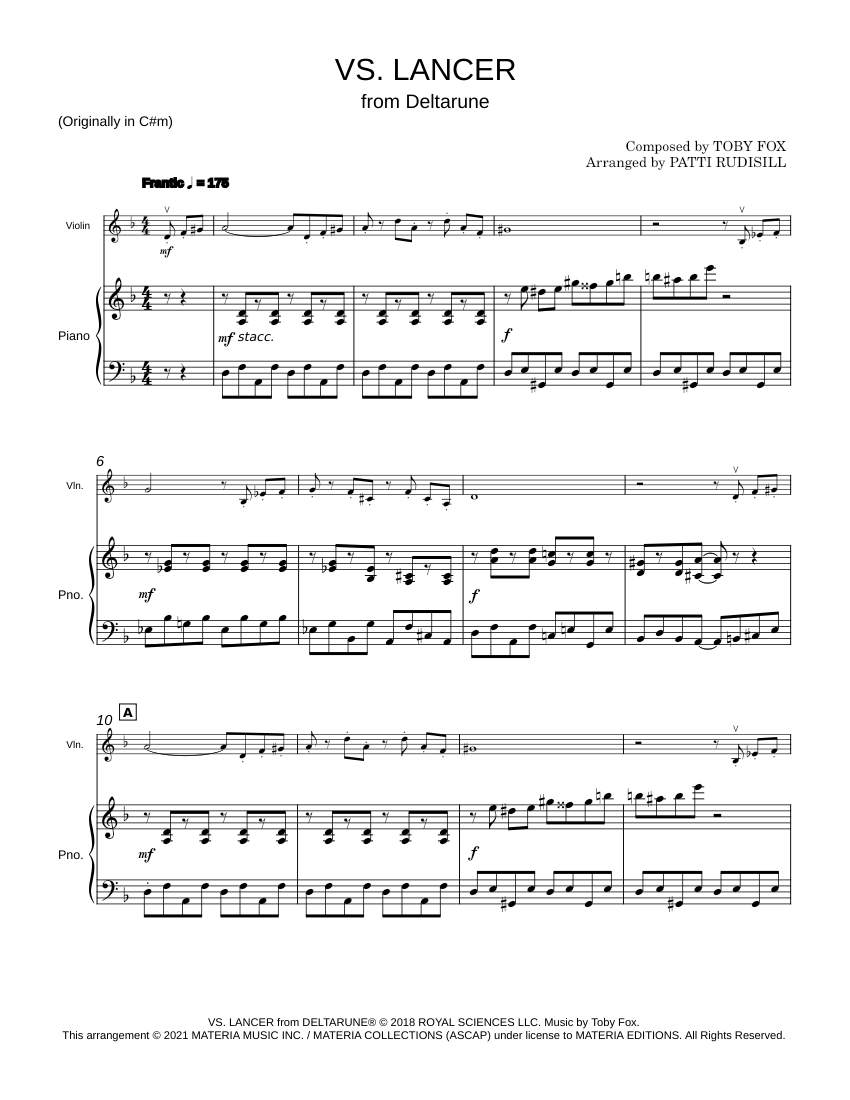 Vs Lancer from DELTARUNE for Solo Violin With Piano Accompaniment Vs lancer from deltarune for solo violin with piano accompaniment