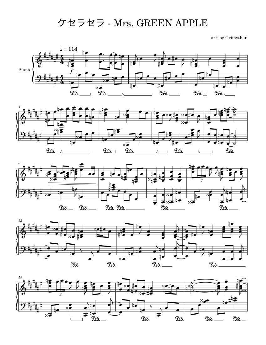 ケセラセラ – Mrs. GREEN APPLE Sheet Music for Piano (Solo