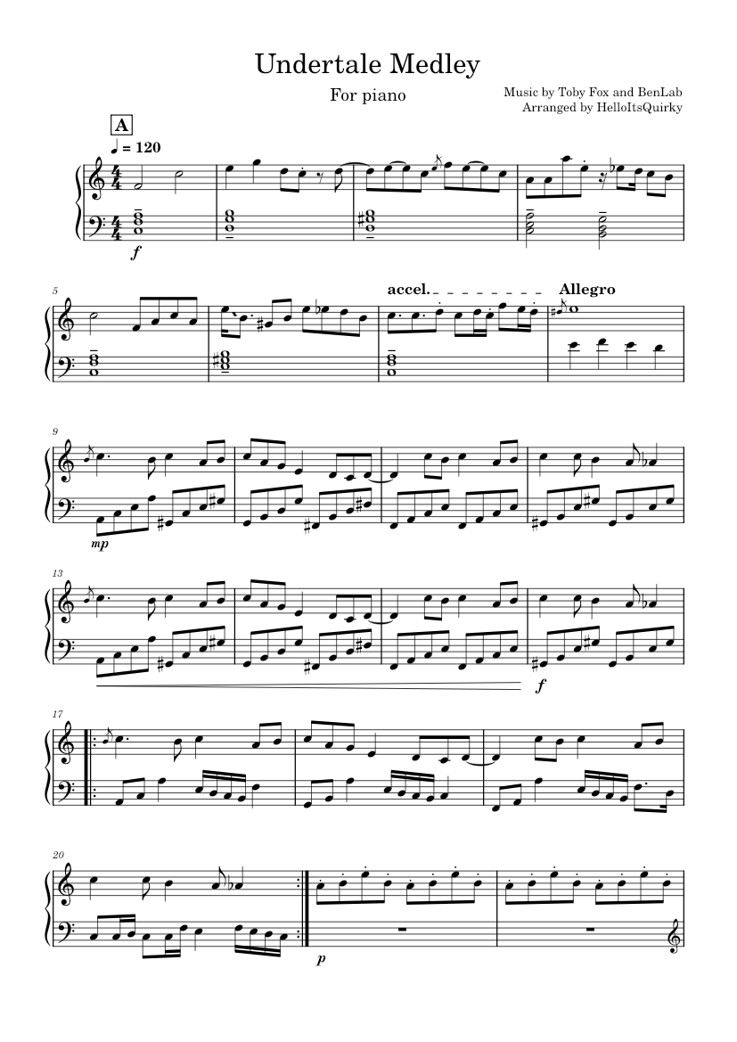 Undertale Piano Medley - HelloItsQuirky Sheet music for Piano (Solo ...