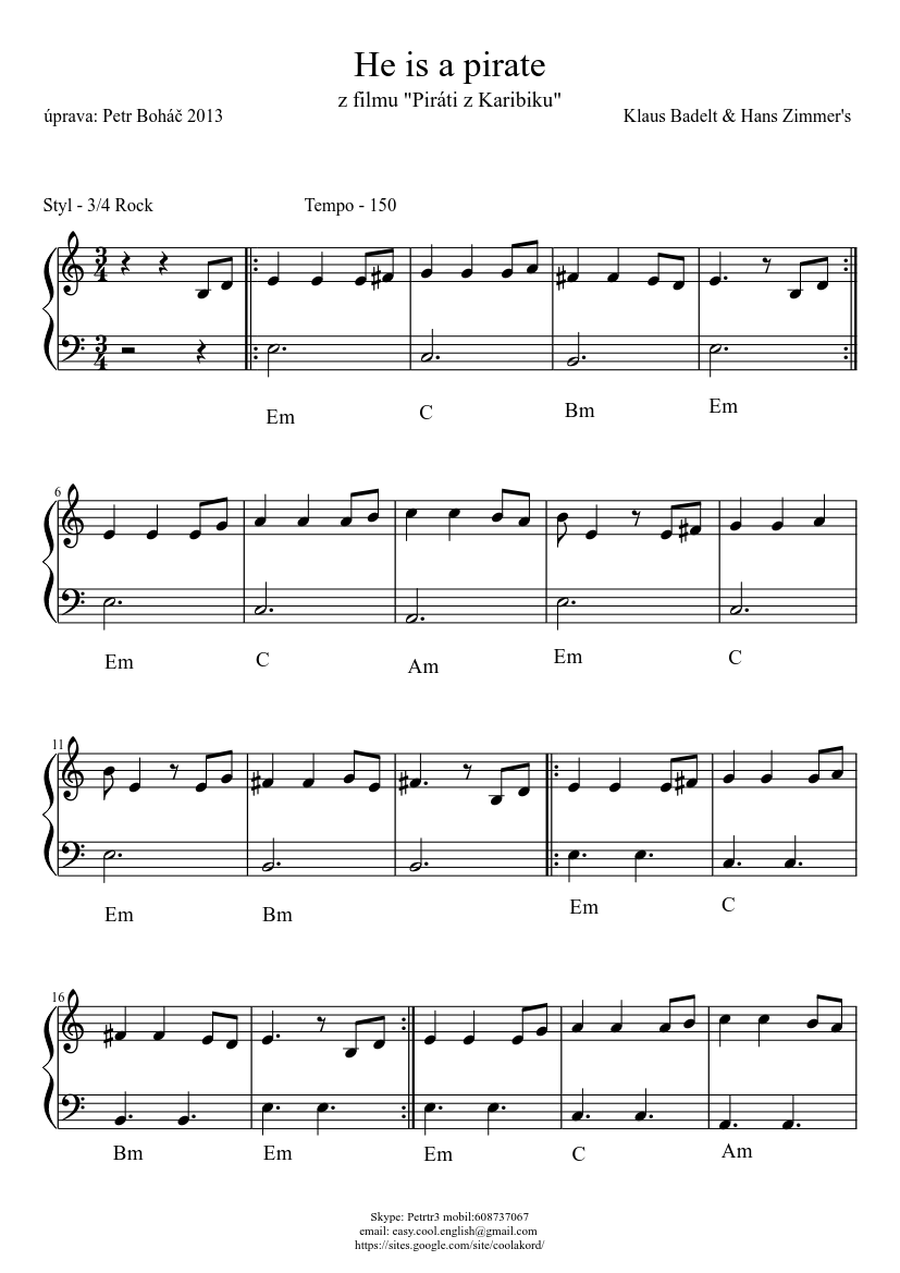 He is a pirate Sheet music for Piano (Solo) Easy | Musescore.com