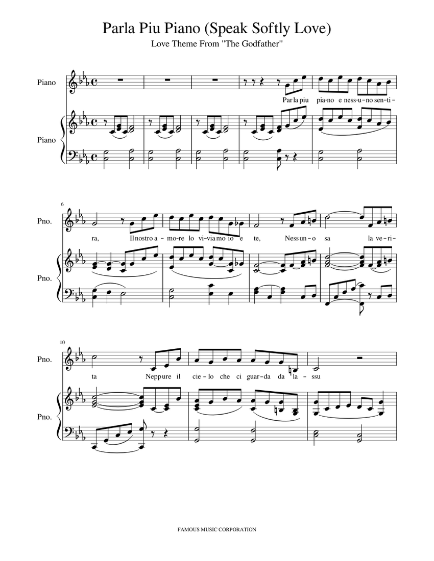Parla Piu Piano Speak Softly Love Sheet Music For Piano Piano Duo Musescore Com G7 c insieme a te io resterò. parla piu piano speak softly love