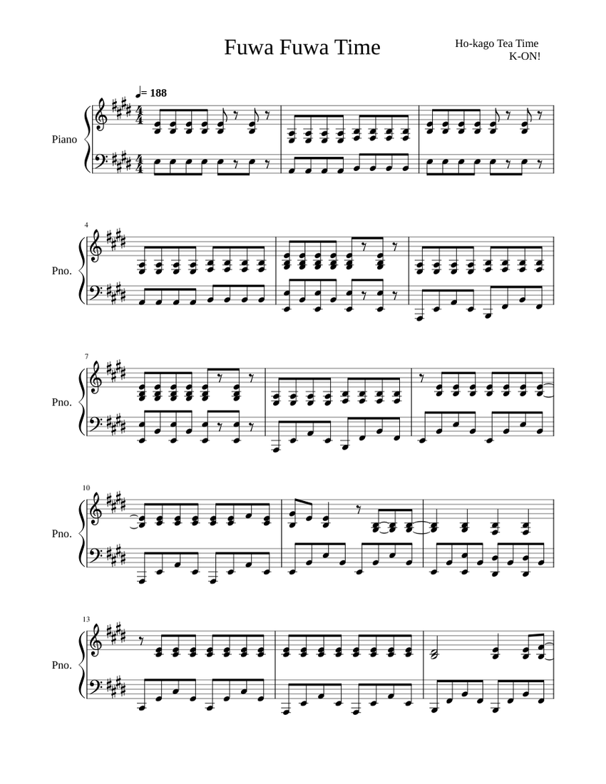 Fuwa Fuwa Time K On Sheet Music For Piano Solo Musescore Com Kimi wo miteru to itsumo haato dokidoki yureru omoi wa mashumaro mitai ni fuwafuwa itsumo ganbaru (itsumo. fuwa fuwa time k on sheet music for