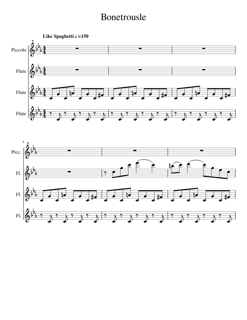 Bonetrousle by Toby Fox sheet music arranged by Kris Tina for Mixed Quartet...