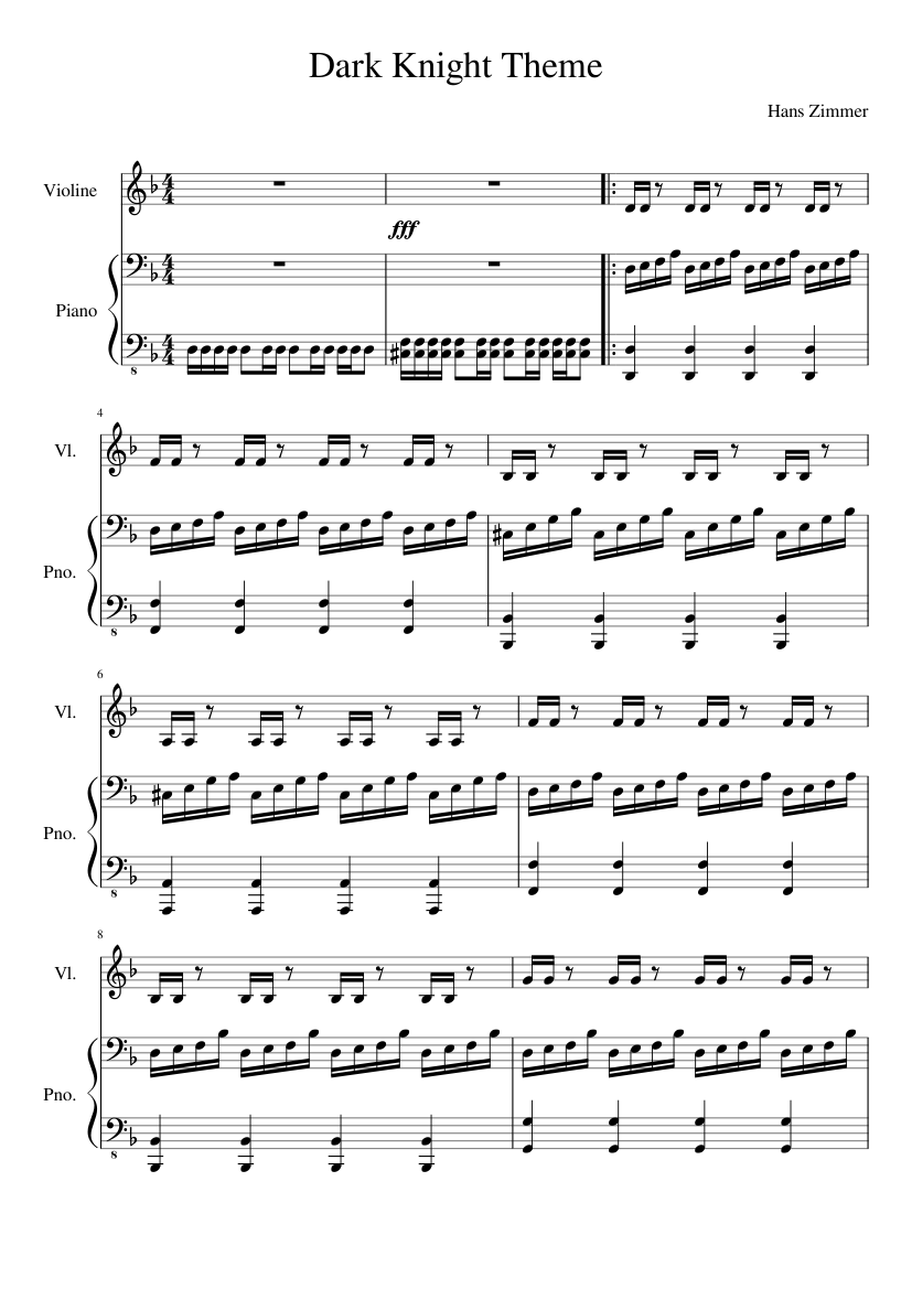 Dark Knight Theme Sheet music for Piano, Violin (Solo) | Musescore.com