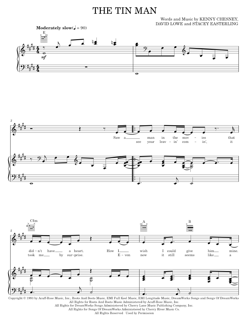 the tin man Sheet music for Piano, Vocals by Kenny Chesney Official ...